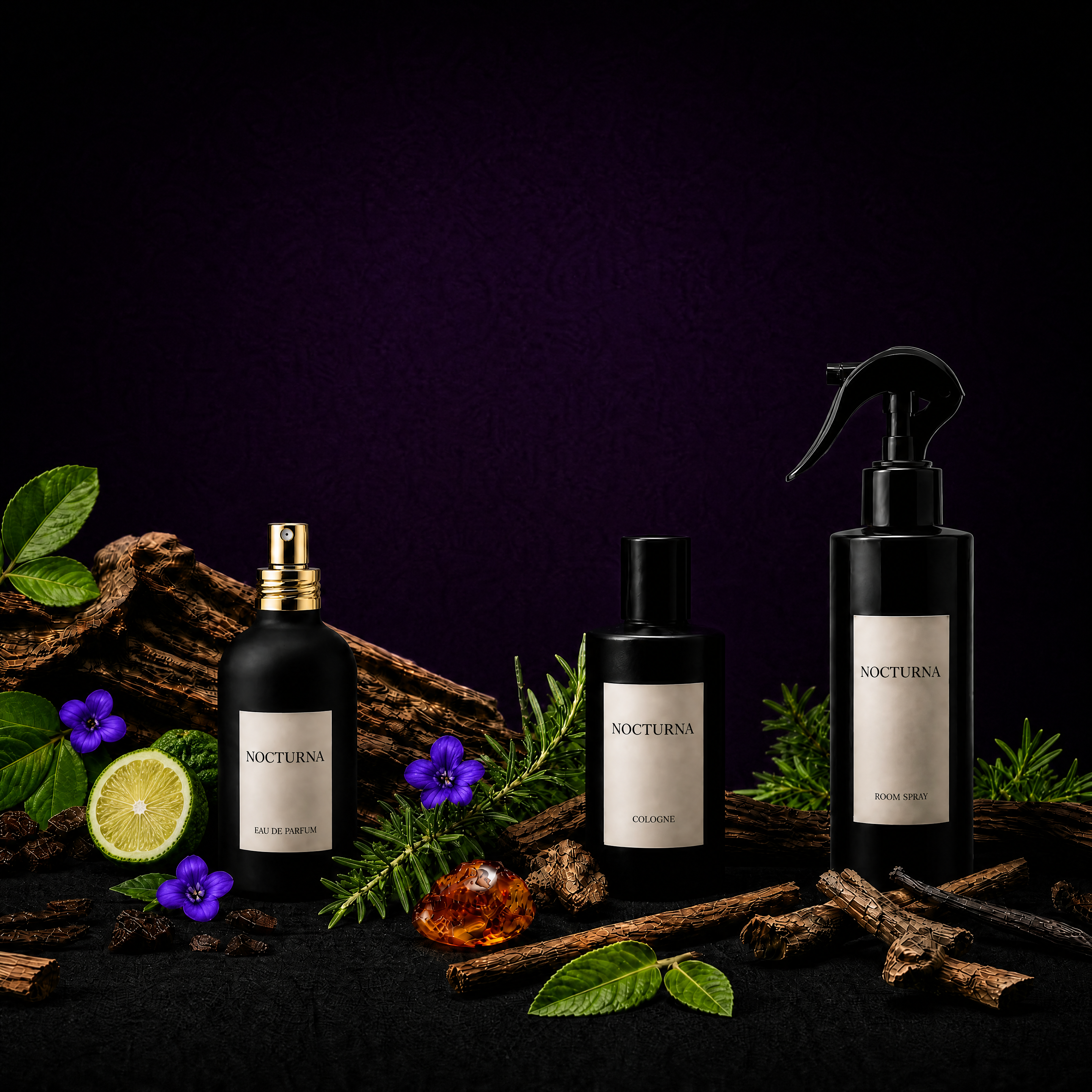 Nocturna fine fragrance in different fine fragrance bottles.